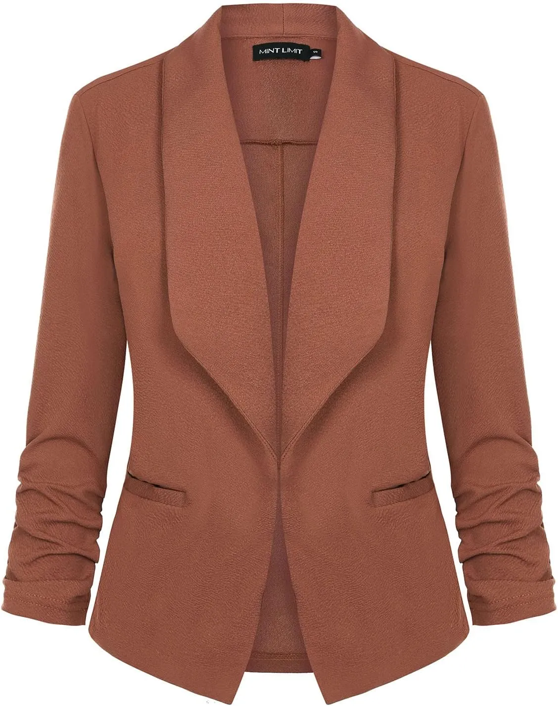 Unifizz Womens Casual Blazer Pockets Open Front Cardigan Work Office Jacket 3/4 Sleeve