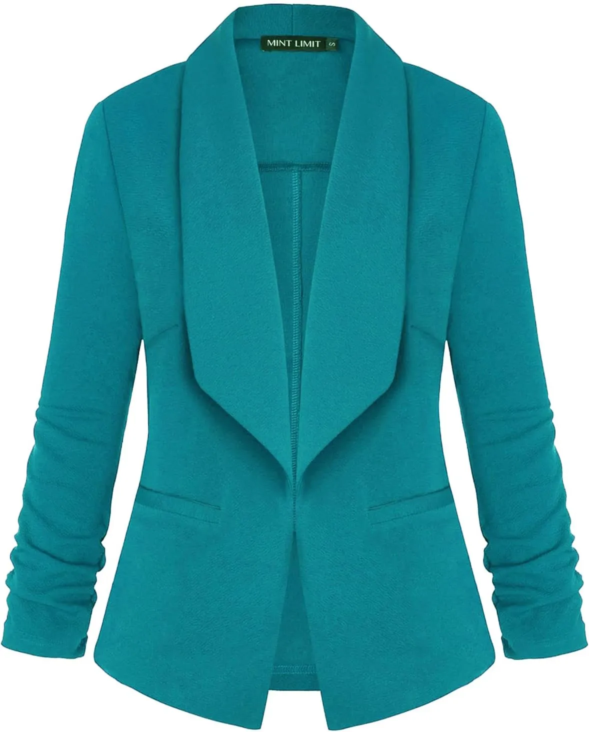 Unifizz Womens Casual Blazer Pockets Open Front Cardigan Work Office Jacket 3/4 Sleeve