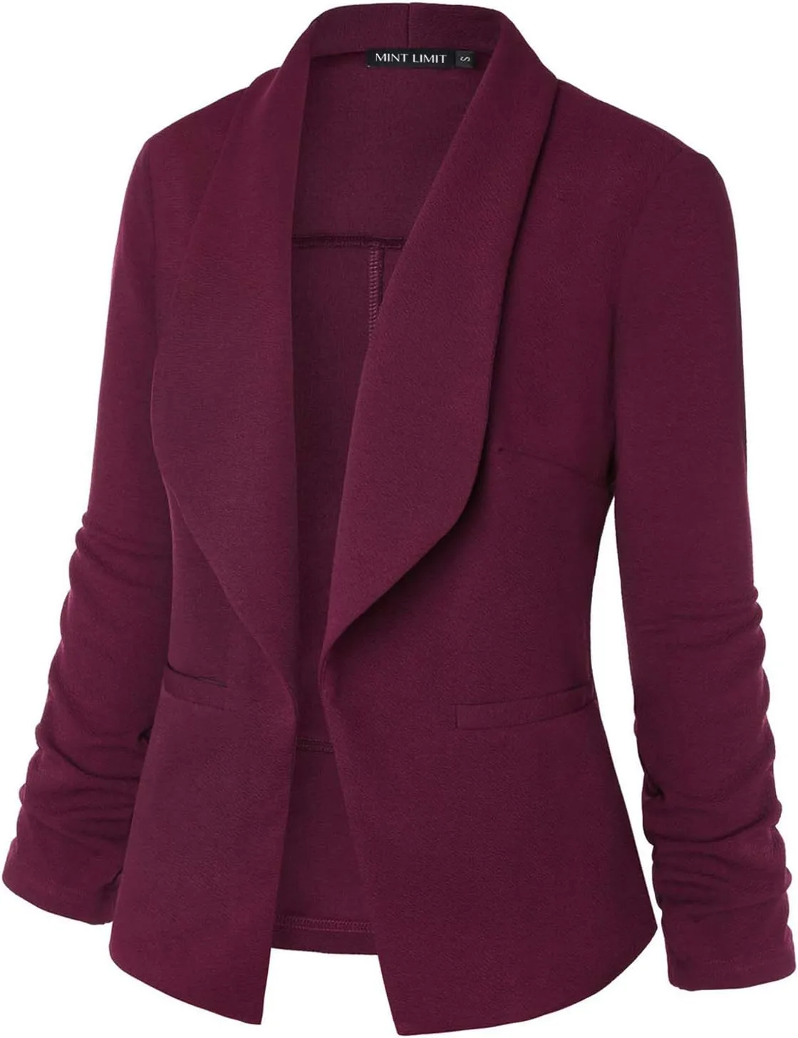 Unifizz Womens Casual Blazer Pockets Open Front Cardigan Work Office Jacket 3/4 Sleeve