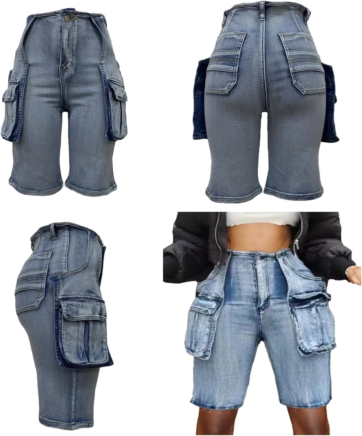 Unybwonn Women Jean Shorts Cargo High Waisted Straight Leg Denim Jorts Shorts Baggy Bermuda Short