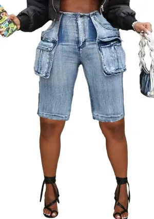 Unybwonn Women Jean Shorts Cargo High Waisted Straight Leg Denim Jorts Shorts Baggy Bermuda Short