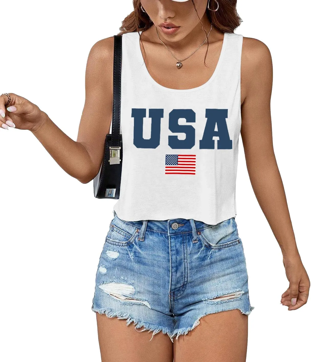 USA Tank Top Women American Flag Crop Tank 4th of July Patriotic Crop Shirts Summer Sleeveless Tee Tops