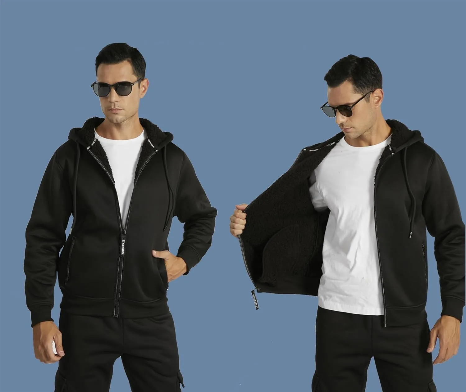 V VALANCH Men Hoodie Zip Up Winter Sherpa Lined Sweatshirt Heavyweight Thick Warm Fleece Jacket