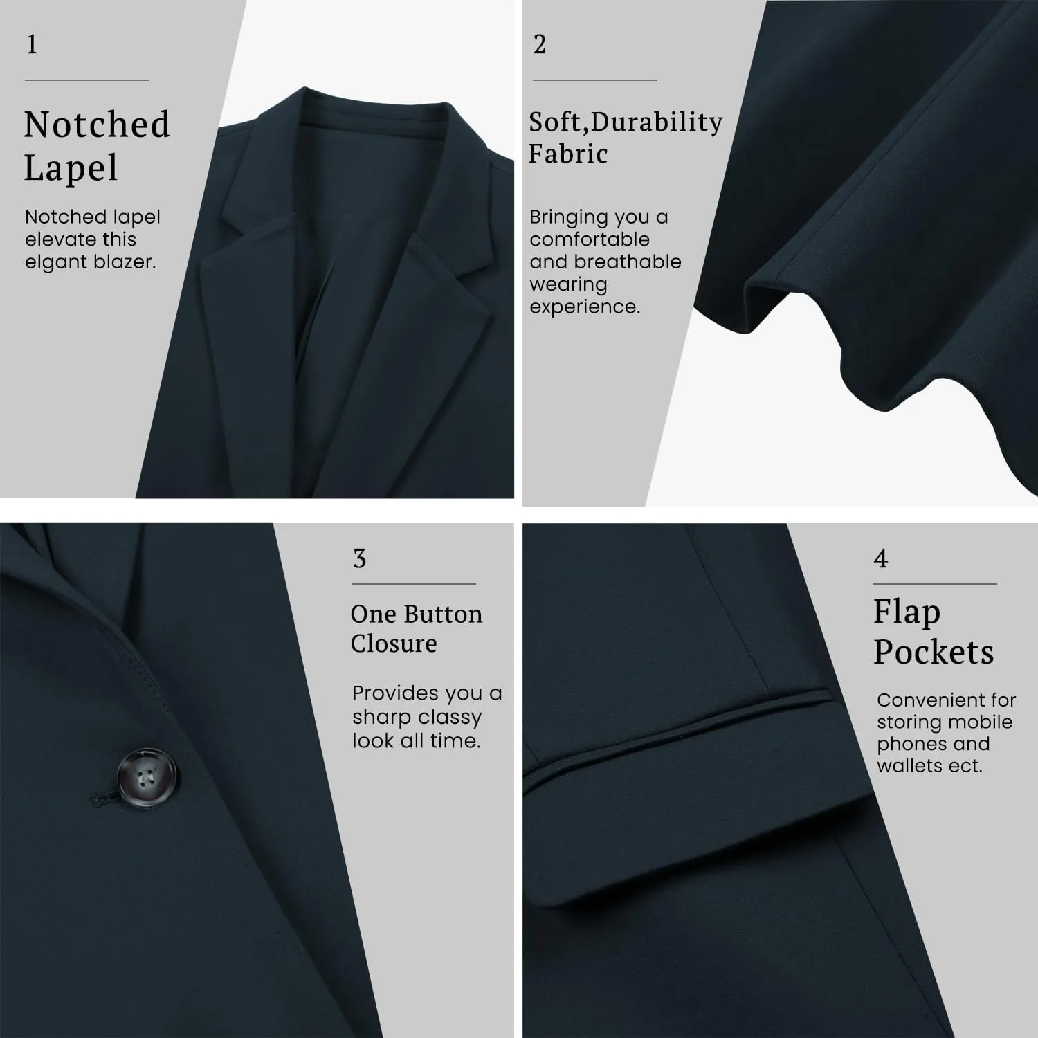 V VOCNI Womens Blazer Jackets Long Sleeve Lapel Open Front Pockets Casual Work Office Blazers Button Jacket Suit