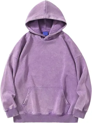 Vintage Hoodies for Women Trendy Preppy Long Sleeve Hooded Oversized Drop Shoulder Pullovers Loose Solid Sweatshirts