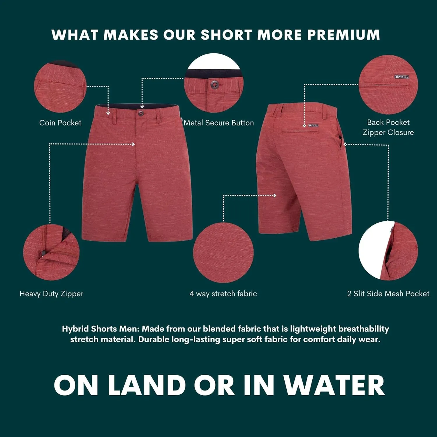 Visive Premium Hybrid Shorts Men Quick Dry Golf Stretch Board Shorts Swim Trunks Summer Big Men
