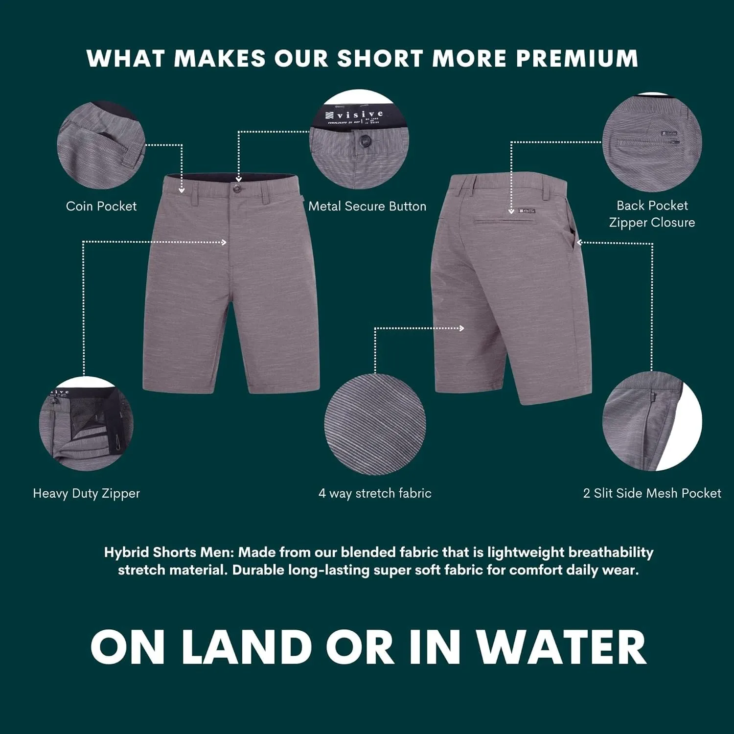 Visive Premium Hybrid Shorts Men Quick Dry Golf Stretch Board Shorts Swim Trunks Summer Big Men