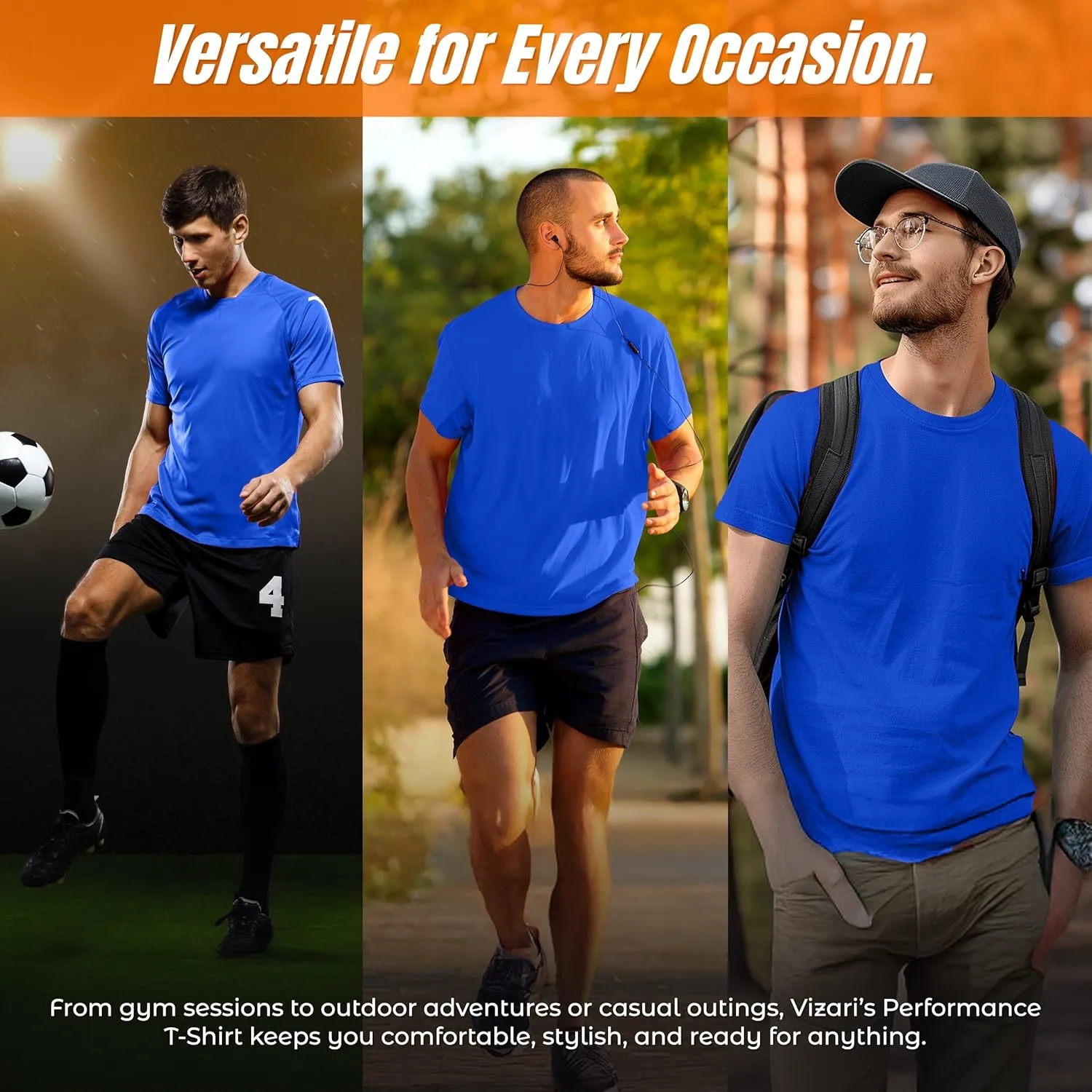 Vizari Mens Athletic T-Shirt | Quick-Dry, Moisture-Wicking Sports Tee | Shirts for Workouts, Outdoor Activities & Casual Wear