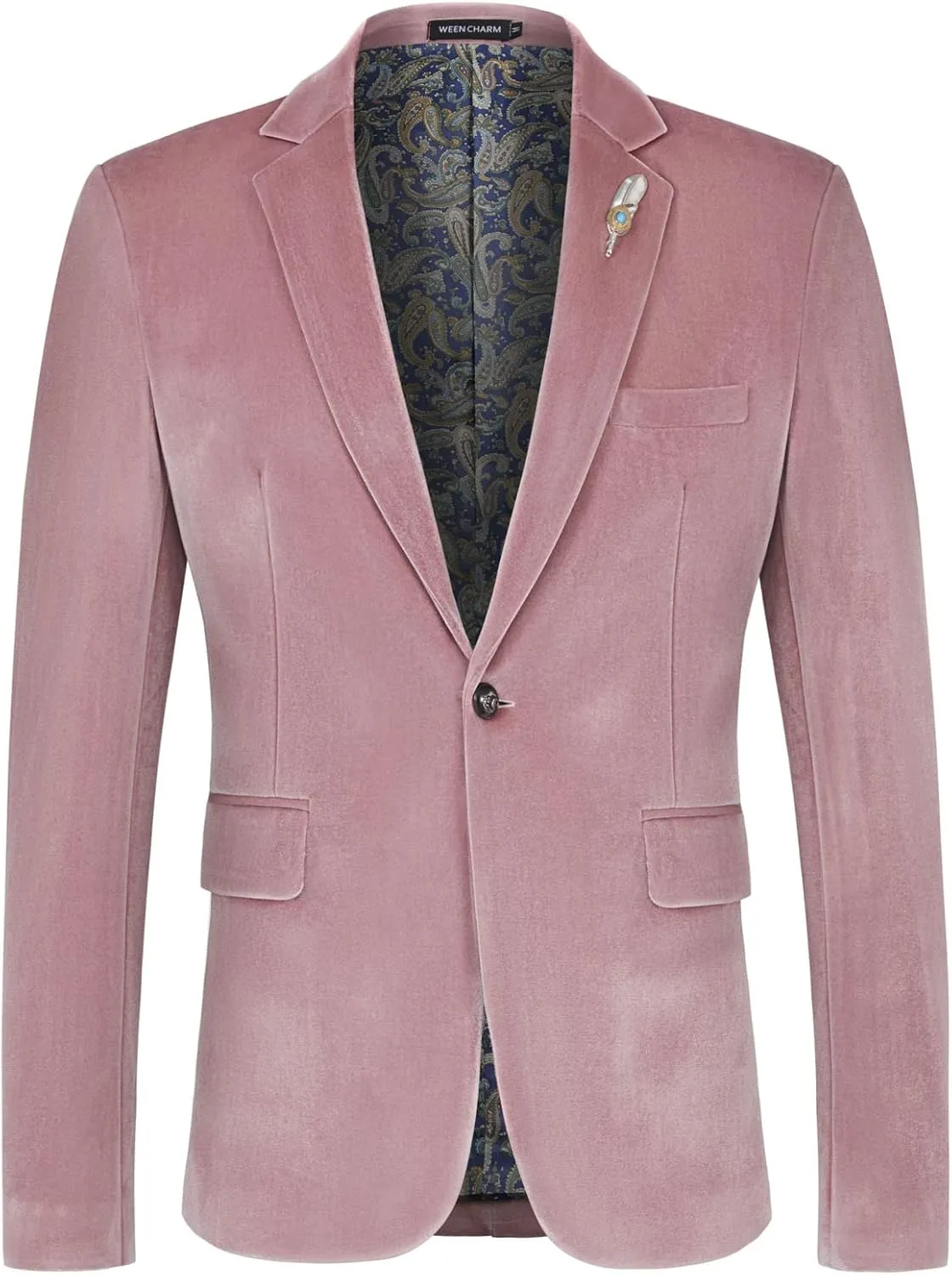 WEEN CHARM Velvet Blazer for Men Slim Fit One Button Sport Coat Tuxedo Jacket for Prom Wedding Party Dinner