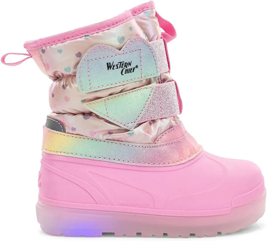 Western Chief Kids Denali Lighted Faux Fur Cold Weather Boots  Waterproof Snow Boots with Reflective Glitter, Warm and Cozy Winter Boots for Toddlers and Kids