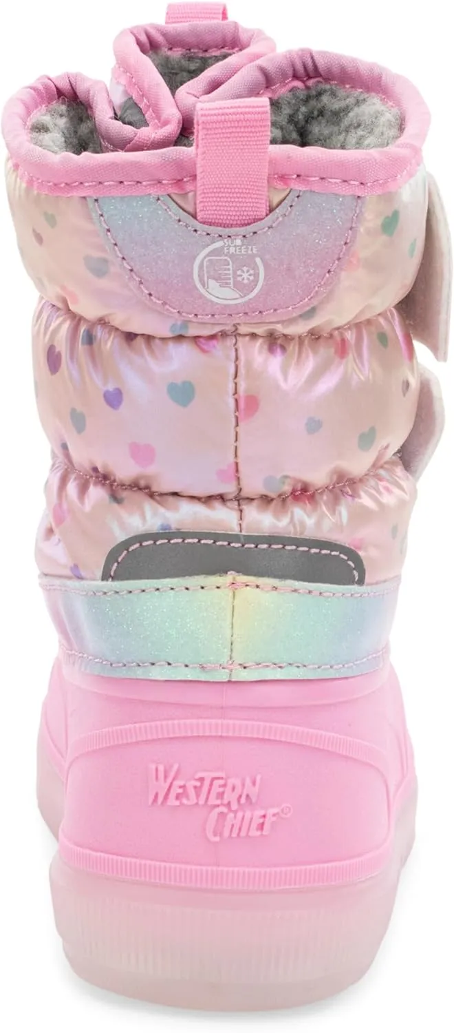 Western Chief Kids Denali Lighted Faux Fur Cold Weather Boots  Waterproof Snow Boots with Reflective Glitter, Warm and Cozy Winter Boots for Toddlers and Kids