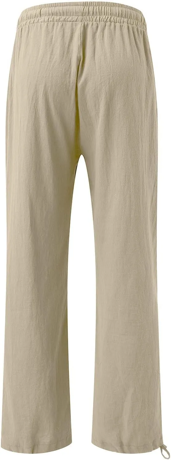 Wide Leg Linen Pants for Women Casual High Waisted Palazzo Pants Lightweight Summer Flowy Beach Trousers with Pockets