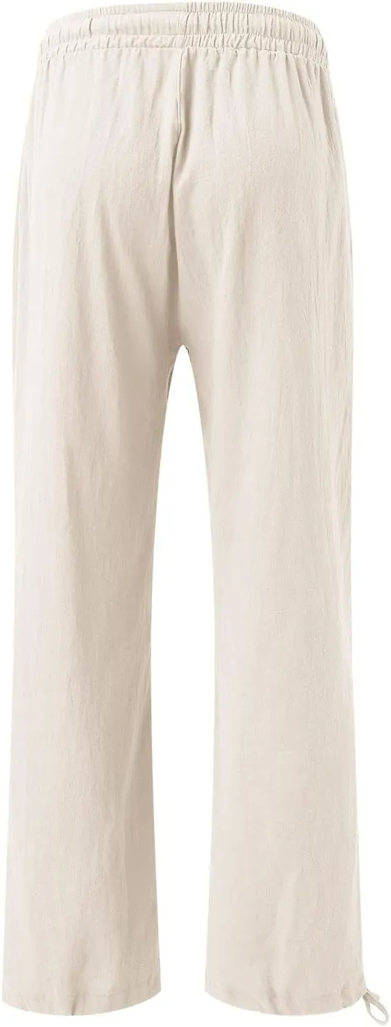 Wide Leg Linen Pants for Women Casual High Waisted Palazzo Pants Lightweight Summer Flowy Beach Trousers with Pockets
