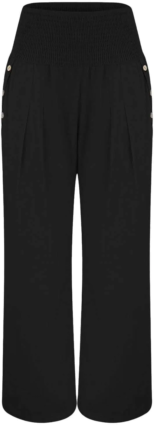 Wide Leg Linen Pull On Pants for Women Petite Summer Casual Capri Pant for Summer Loose Work Trousers