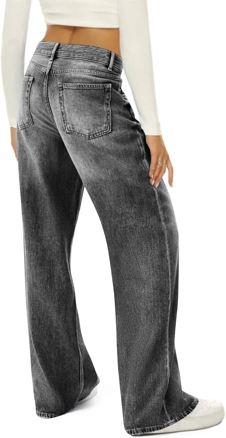 Wide Leg Pants Woman Cargo Flare Jeans with Pockets,Womens Sweatpants Cargo Sterechy High Waisted Petite Button
