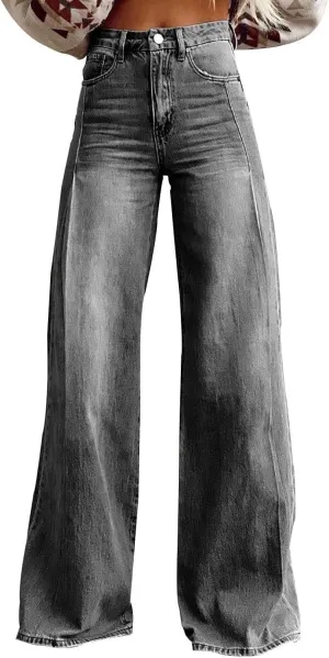 Wide Leg Pants Woman Cargo Flare Jeans with Pockets,Womens Sweatpants Cargo Sterechy High Waisted Petite Button