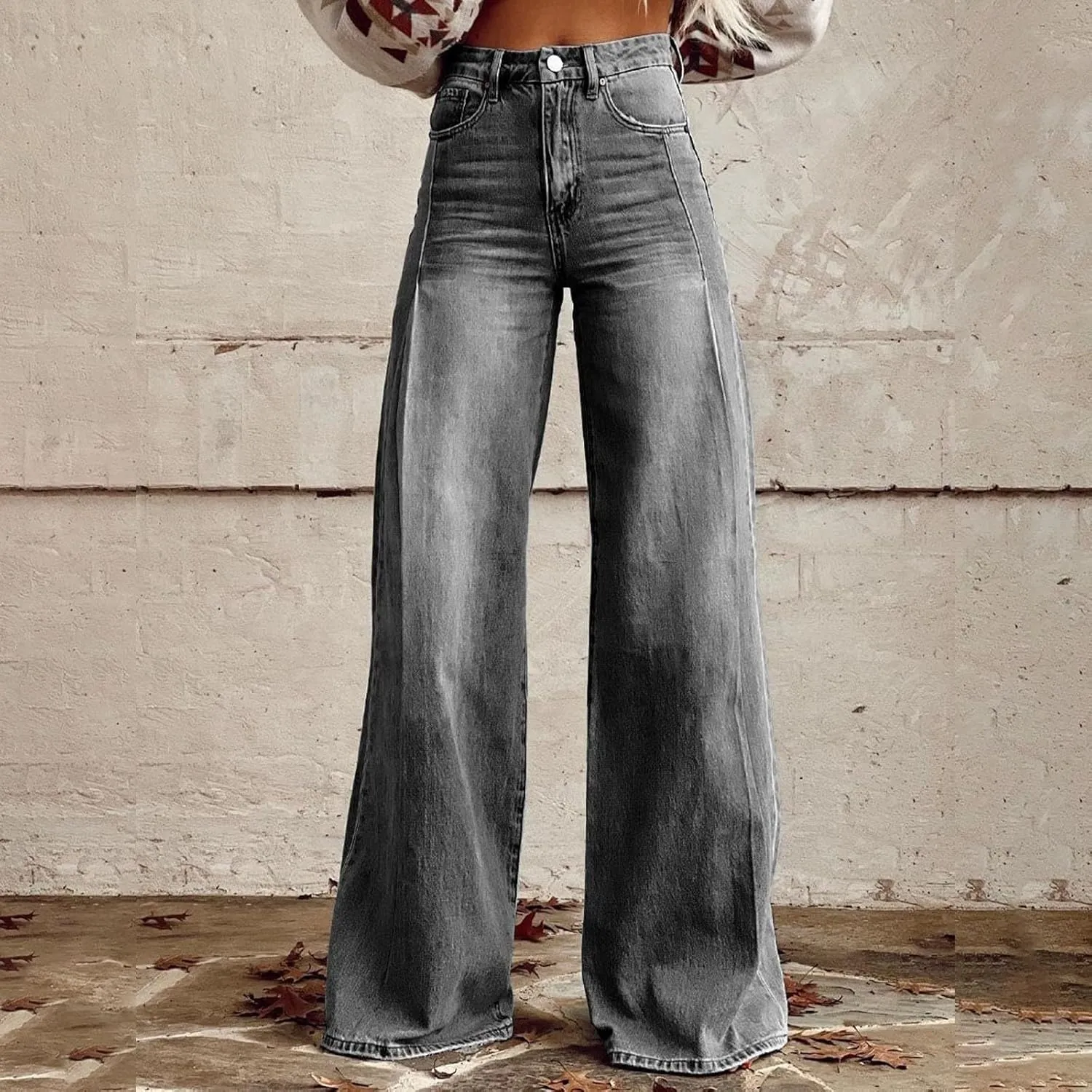Wide Leg Pants Woman Cargo Flare Jeans with Pockets,Womens Sweatpants Cargo Sterechy High Waisted Petite Button