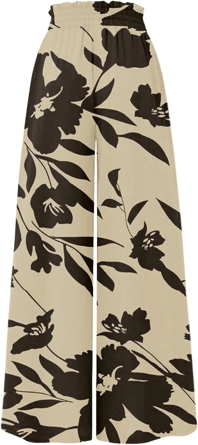 Wide Leg Pants Woman Summer 2025 Flowy High Waisted Trousers Baggy Drawstring Beach Pant with Pockets