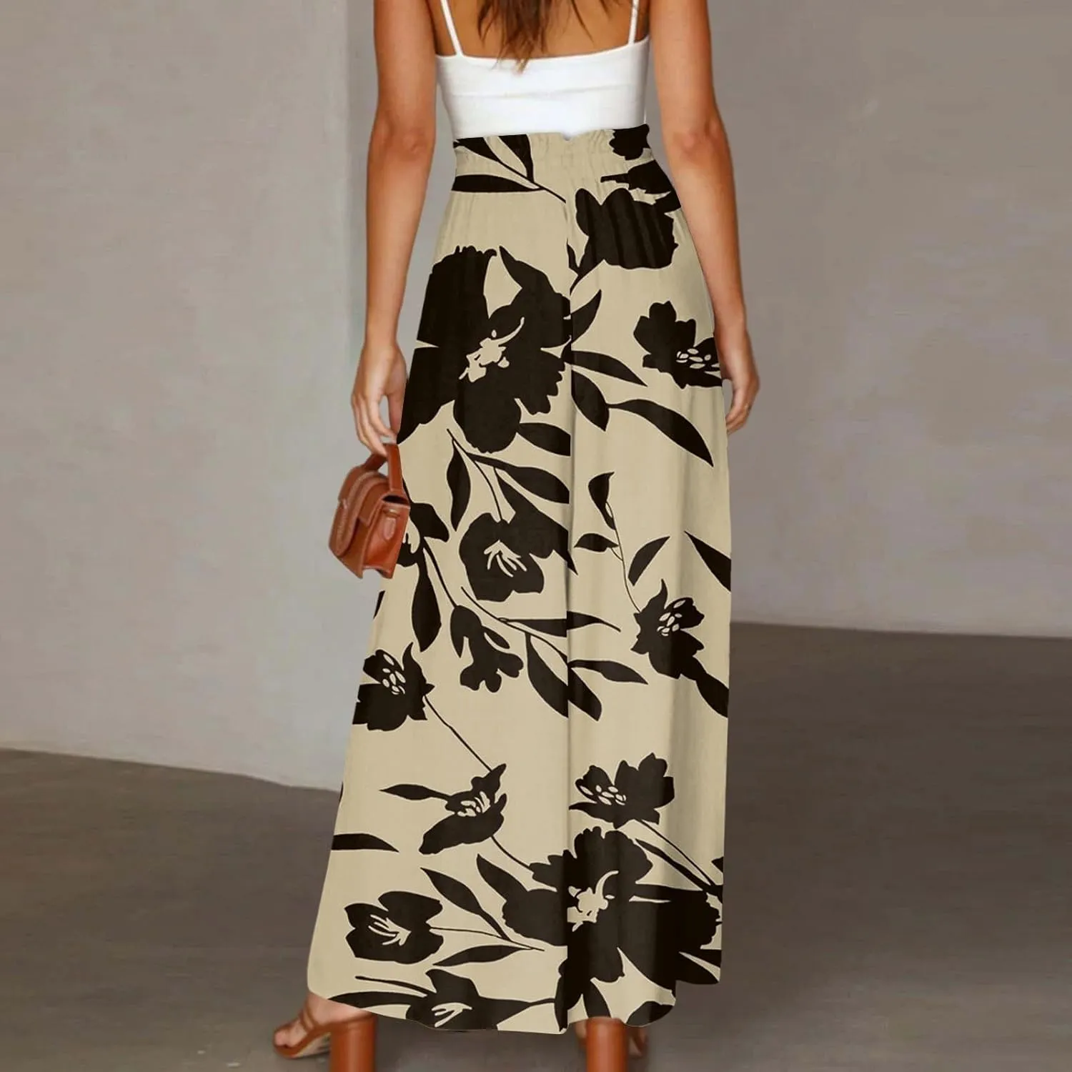 Wide Leg Pants Woman Summer 2025 Flowy High Waisted Trousers Baggy Drawstring Beach Pant with Pockets