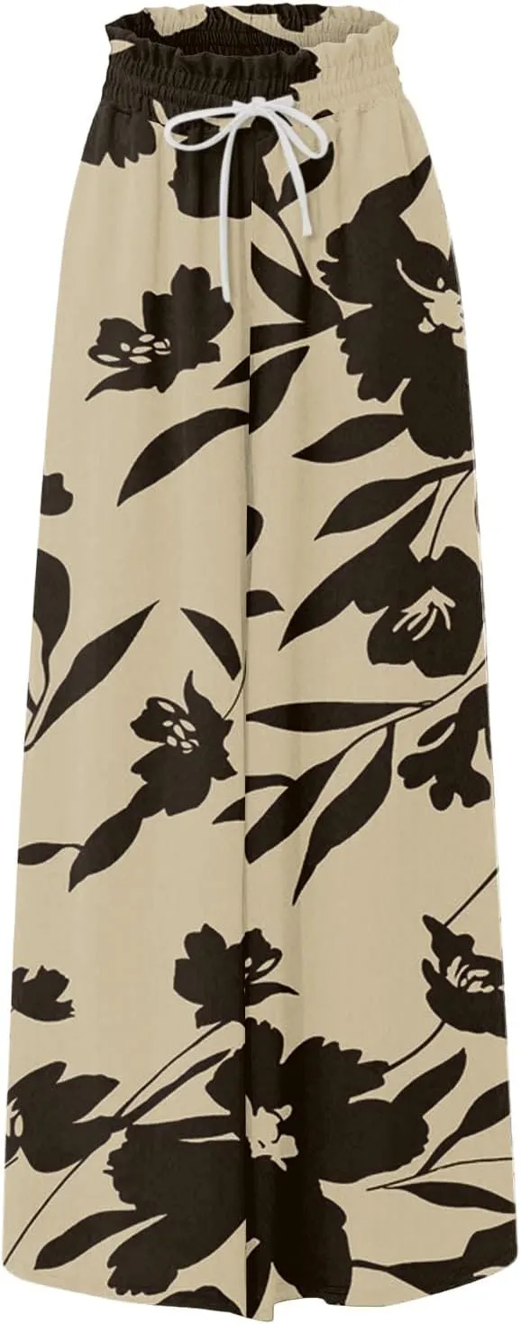 Wide Leg Pants Woman Summer 2025 Flowy High Waisted Trousers Baggy Drawstring Beach Pant with Pockets