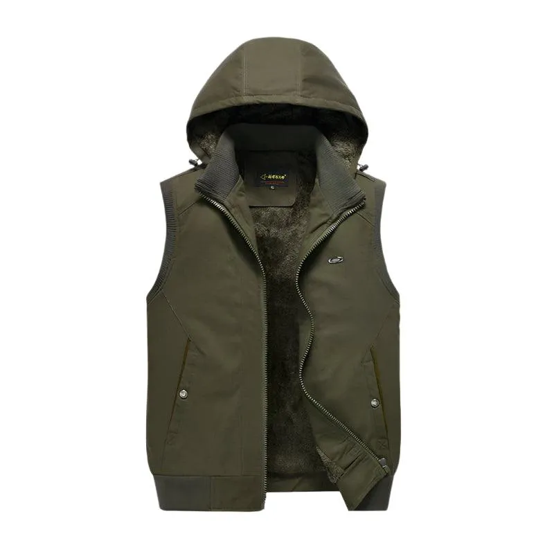 Windproof High Quality Leisure Fashion Men Winter Sleeveless Hooded Fleece Vest