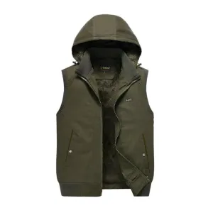 Windproof High Quality Leisure Fashion Men Winter Sleeveless Hooded Fleece Vest