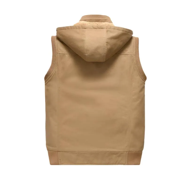 Windproof High Quality Leisure Fashion Men Winter Sleeveless Hooded Fleece Vest