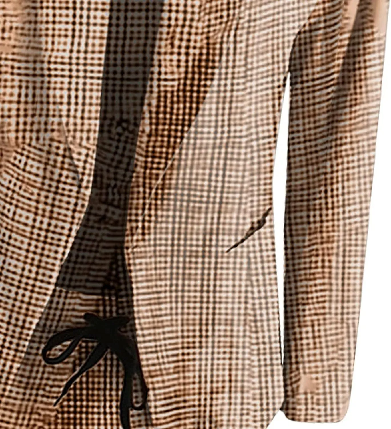 Women Blazer Set 2 Piece Outfits,Plaid Print Long Sleeve Blazer with Drawstring Pants Solid Business Casual Suit Set