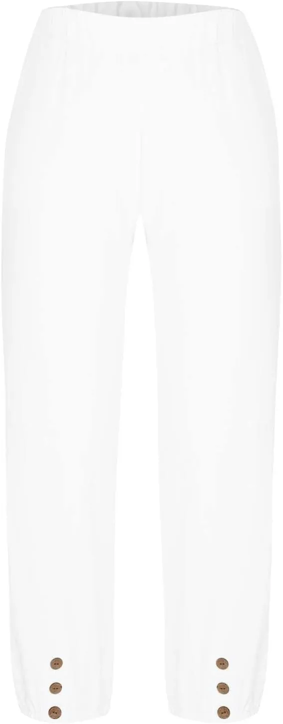 Women Capri Pants Casual Drawstring Elastic High Waist Baggy Wide Leg Cropped Pants Trousers for Ladies Summer Slacks