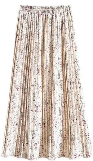 Women Chiffon Pleated Skirt Elastic High Waist Summer Skirts Female Print Mid Calf Casual Midi Long Skirt