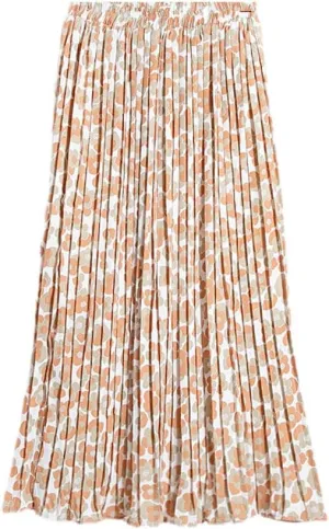 Women Chiffon Pleated Skirt Elastic High Waist Summer Skirts Female Print Mid Calf Casual Midi Long Skirt