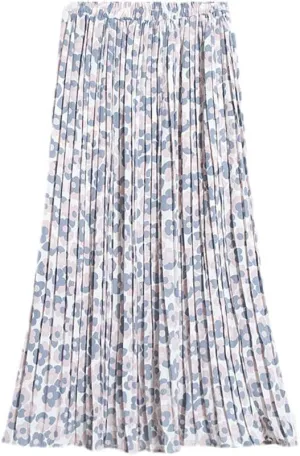 Women Chiffon Pleated Skirt Elastic High Waist Summer Skirts Female Print Mid Calf Casual Midi Long Skirt