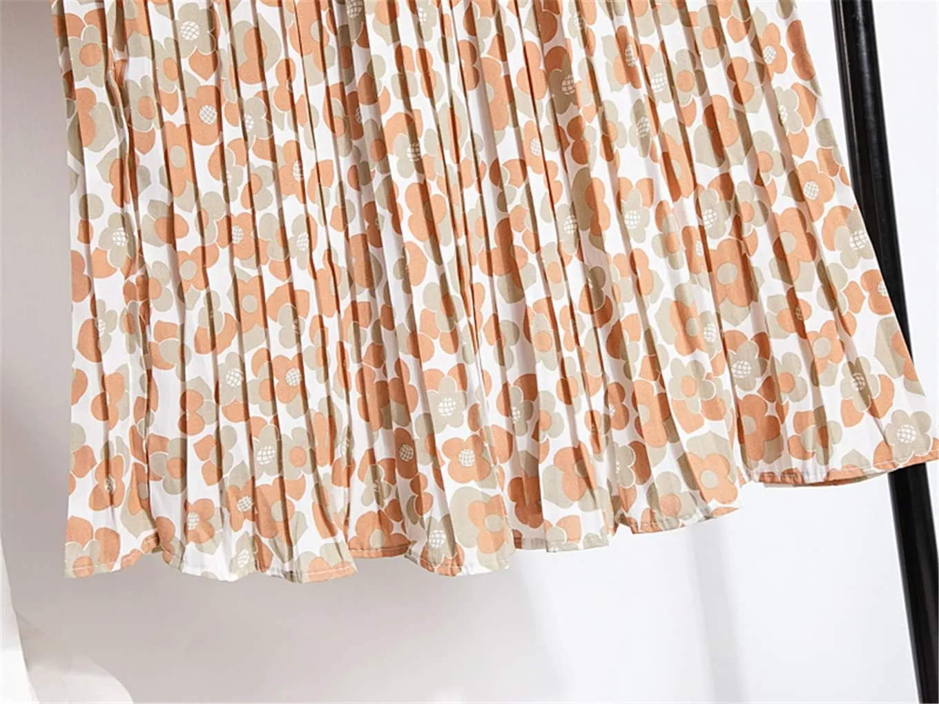 Women Chiffon Pleated Skirt Elastic High Waist Summer Skirts Female Print Mid Calf Casual Midi Long Skirt