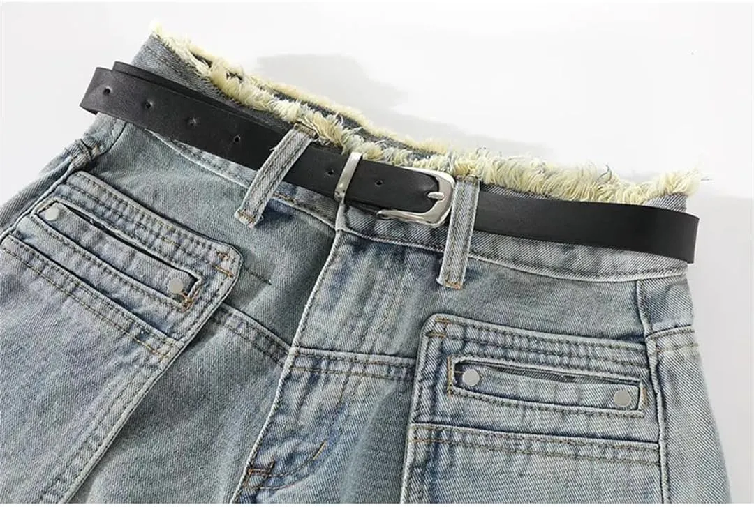 Women Denim Shorts Summer Loose A-Line Hot Pants Casual Raw Edge Wide Leg Jean Shorts