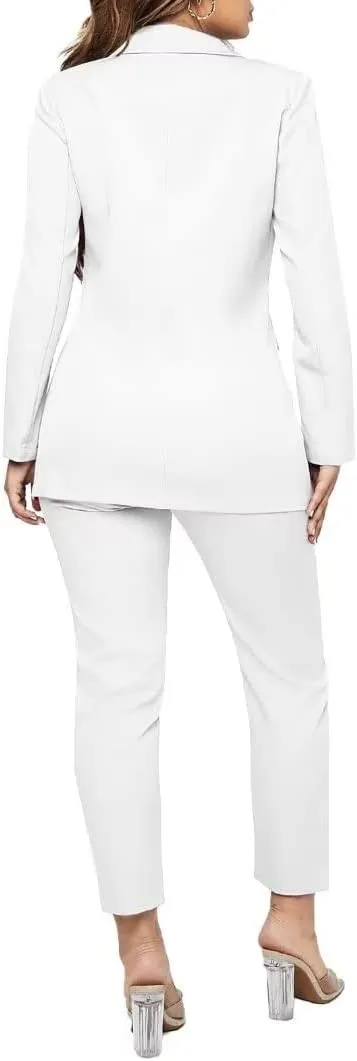 Women Double Breasted Blazer Set Formal 2 Piece Pants Outfits Long Sleeve Bussines Suit Set for Work Office