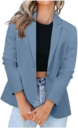Women Fashion Button Down Blazer Suit Solid Long Sleeve Lapel Cardigan Blazer Business Casual Loose Jacket Coat