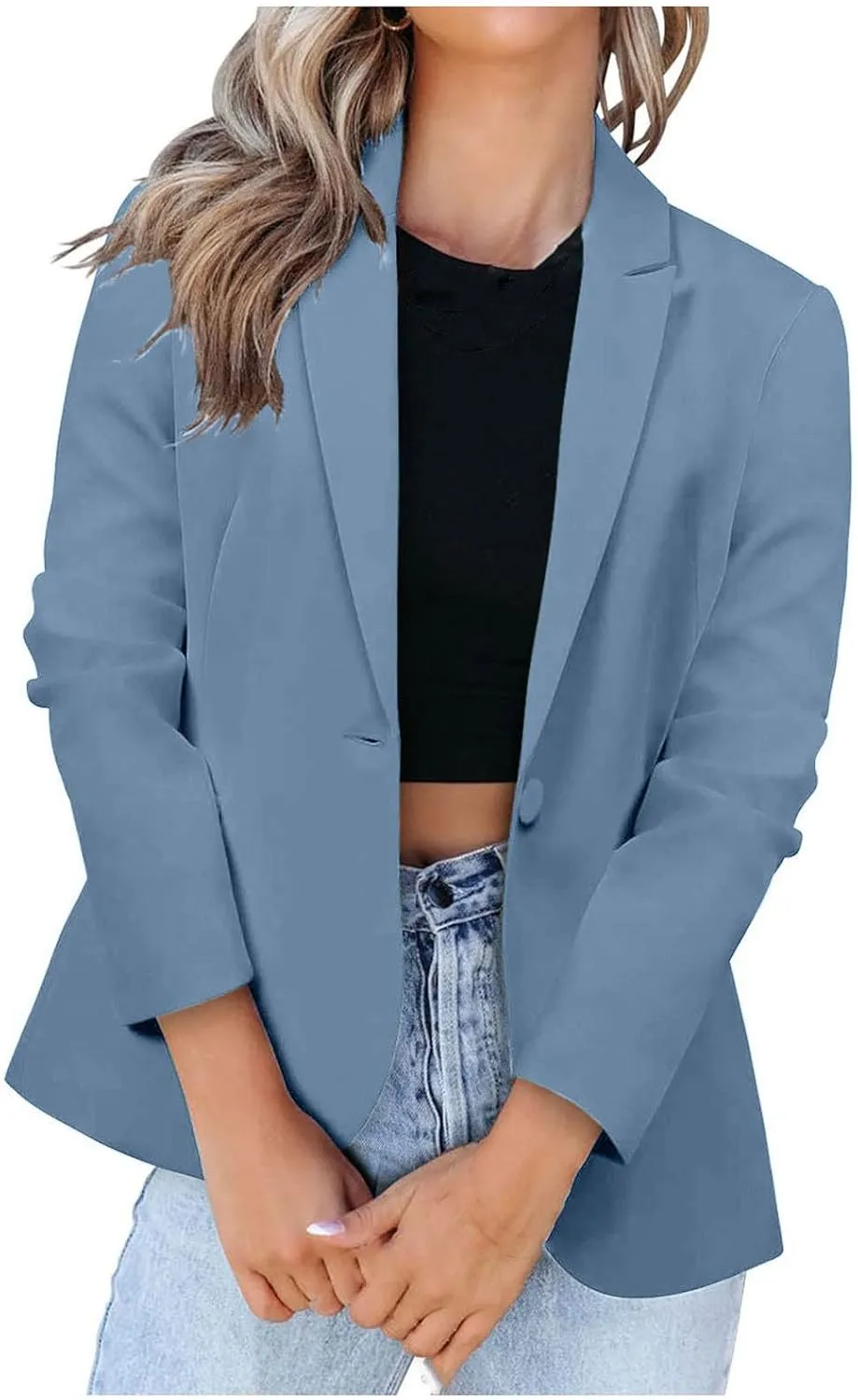 Women Fashion Button Down Blazer Suit Solid Long Sleeve Lapel Cardigan Blazer Business Casual Loose Jacket Coat