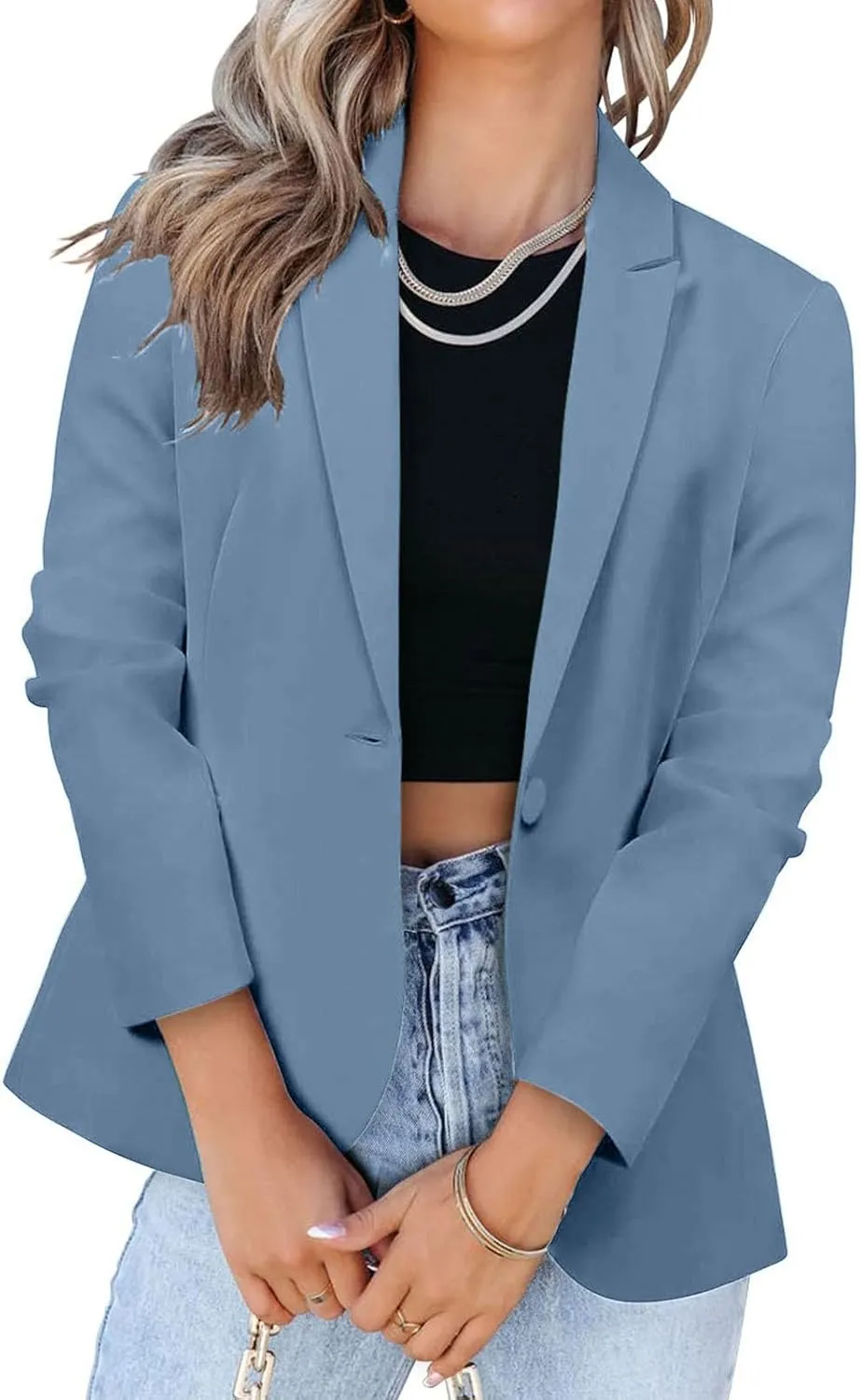 Women Fashion Button Down Blazer Suit Solid Long Sleeve Lapel Cardigan Blazer Business Casual Loose Jacket Coat