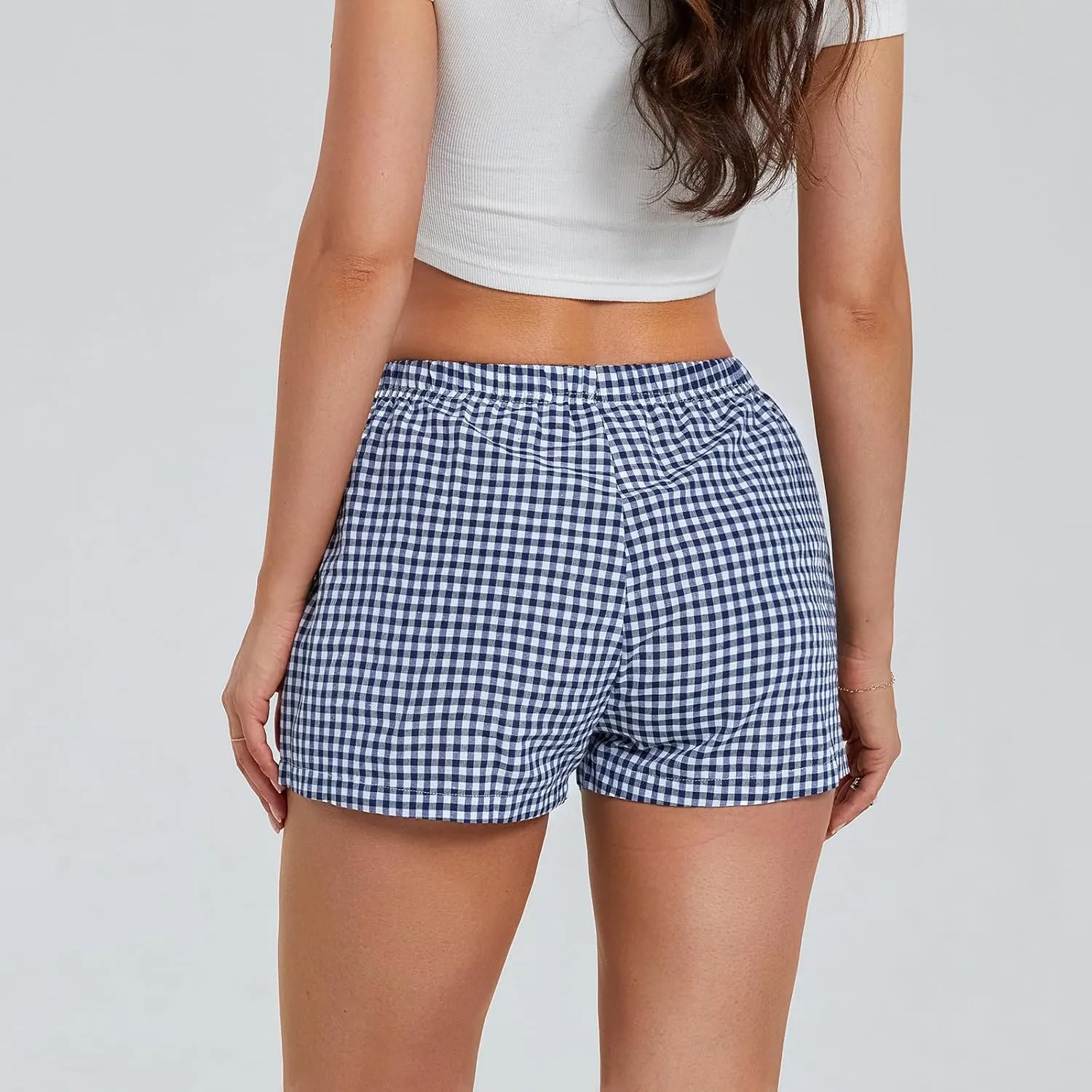 Women Gingham Boxer Shorts Y2k Cute Stripes Plaid Button Elastic Waist Lounge Boxers