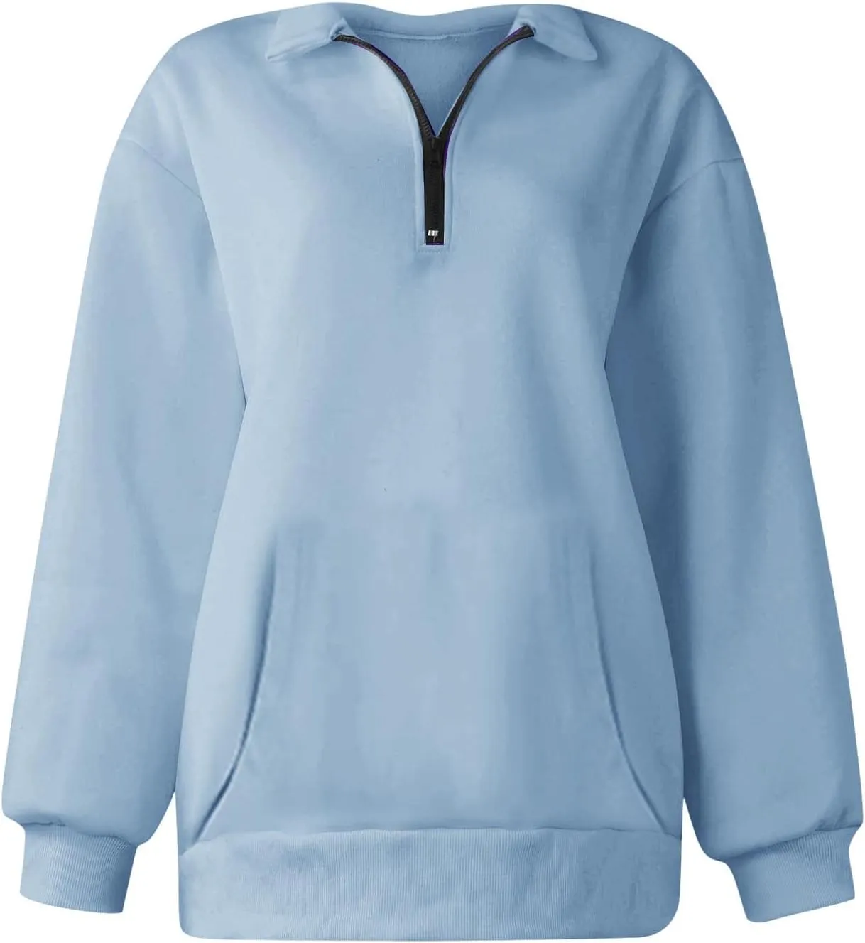 Women Half Zip Oversized Sweatshirts Long Sleeve Solid Color Hoodie Lightweight Drop Shoulder Fleece Pullover Tops