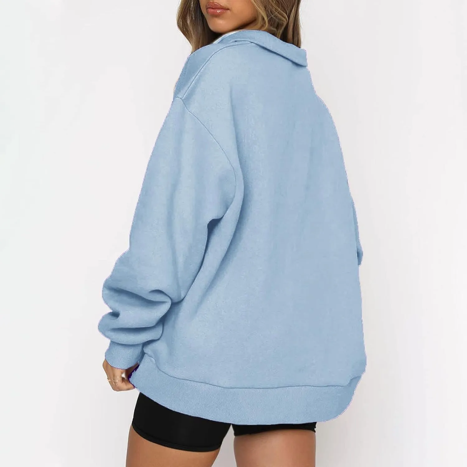 Women Half Zip Oversized Sweatshirts Long Sleeve Solid Color Hoodie Lightweight Drop Shoulder Fleece Pullover Tops