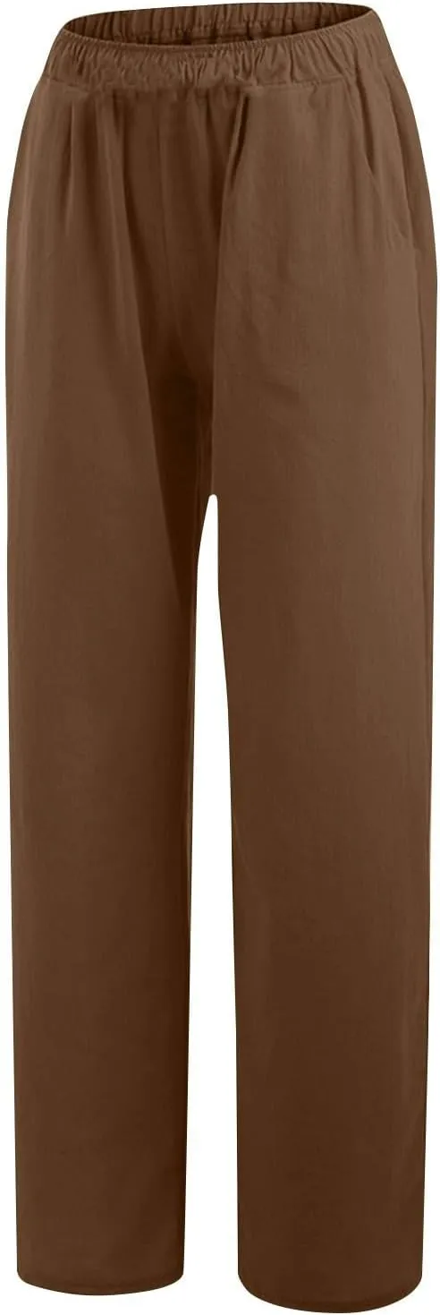 Women Linen Baggy Harem Pants Summer Casual Lounge Pants Travel Outfits Vacation Clothes Long Trouser with Pockets