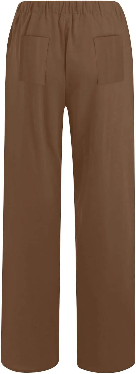 Women Linen Baggy Harem Pants Summer Casual Lounge Pants Travel Outfits Vacation Clothes Long Trouser with Pockets