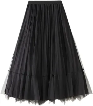 Women Long Maxi Tulle Skirts Female Irregular Velvet Midi Pleated Skirt Autumn Winter High Waist Reversible Skirt Lady