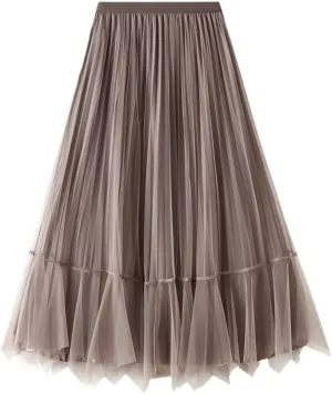 Women Long Maxi Tulle Skirts Female Irregular Velvet Midi Pleated Skirt Autumn Winter High Waist Reversible Skirt Lady
