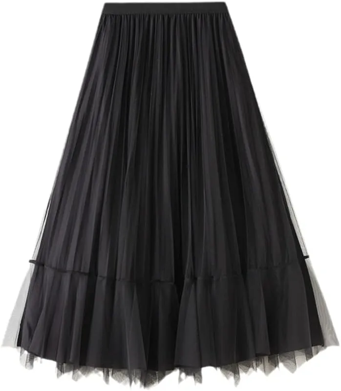 Women Long Maxi Tulle Skirts Female Irregular Velvet Midi Pleated Skirt Autumn Winter High Waist Reversible Skirt Lady