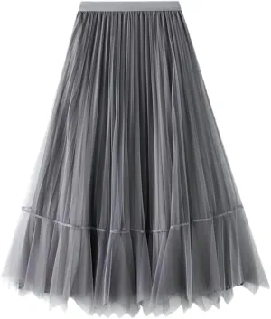 Women Long Maxi Tulle Skirts Female Irregular Velvet Midi Pleated Skirt Autumn Winter High Waist Reversible Skirt Lady