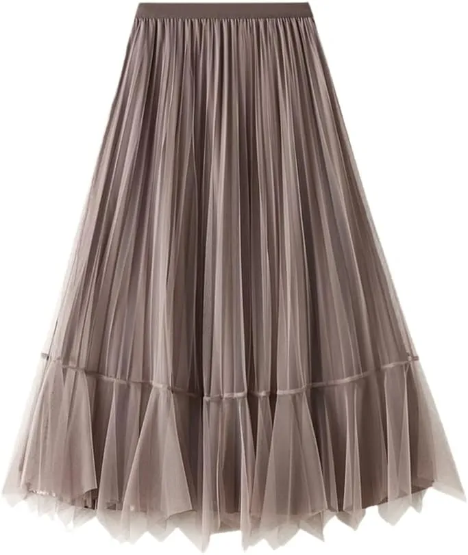 Women Long Maxi Tulle Skirts Female Irregular Velvet Midi Pleated Skirt Autumn Winter High Waist Reversible Skirt Lady