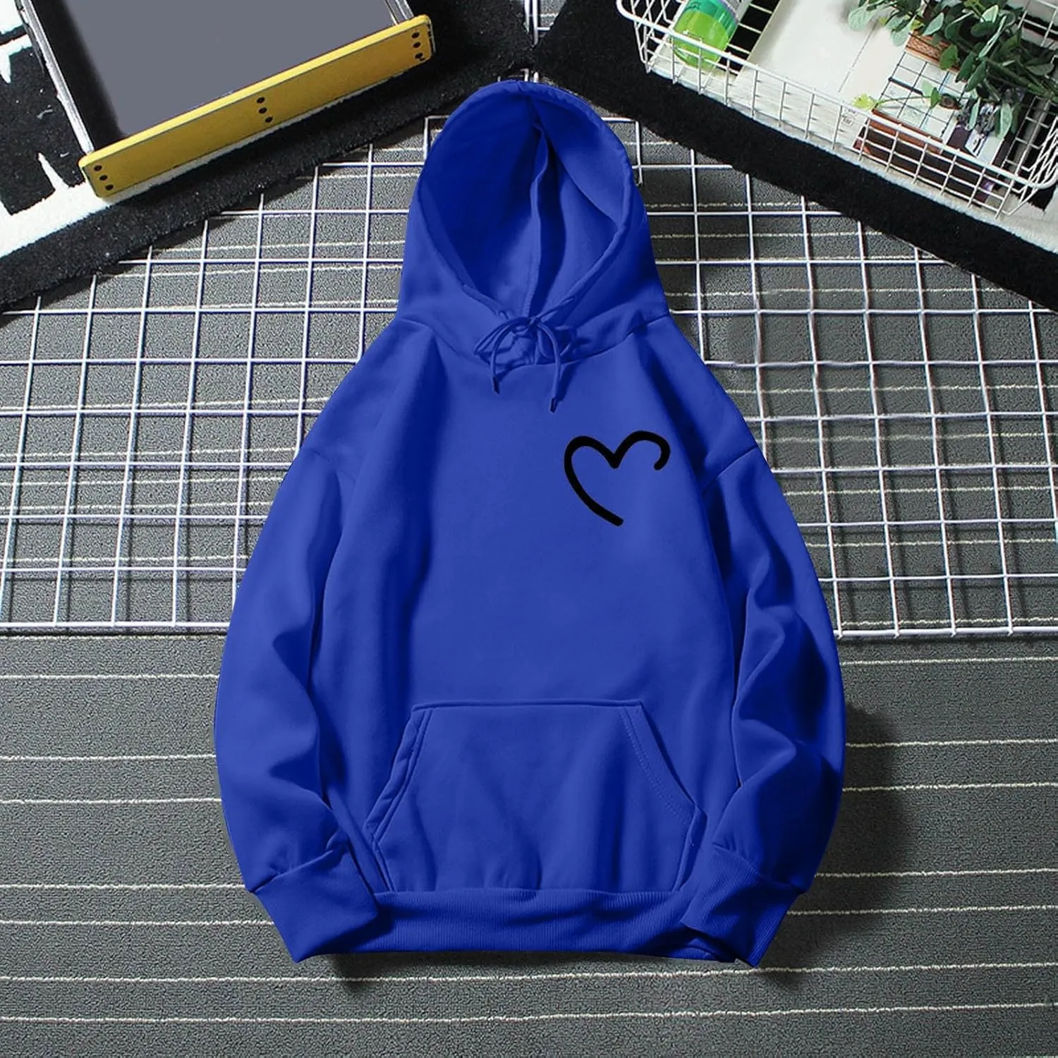 Women Oversized Solid Color Hooded Sweatshirt Casual Love Printed Hoodies With Pockets Long Tunic Trendy Pullover