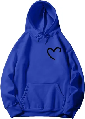 Women Oversized Solid Color Hooded Sweatshirt Casual Love Printed Hoodies With Pockets Long Tunic Trendy Pullover